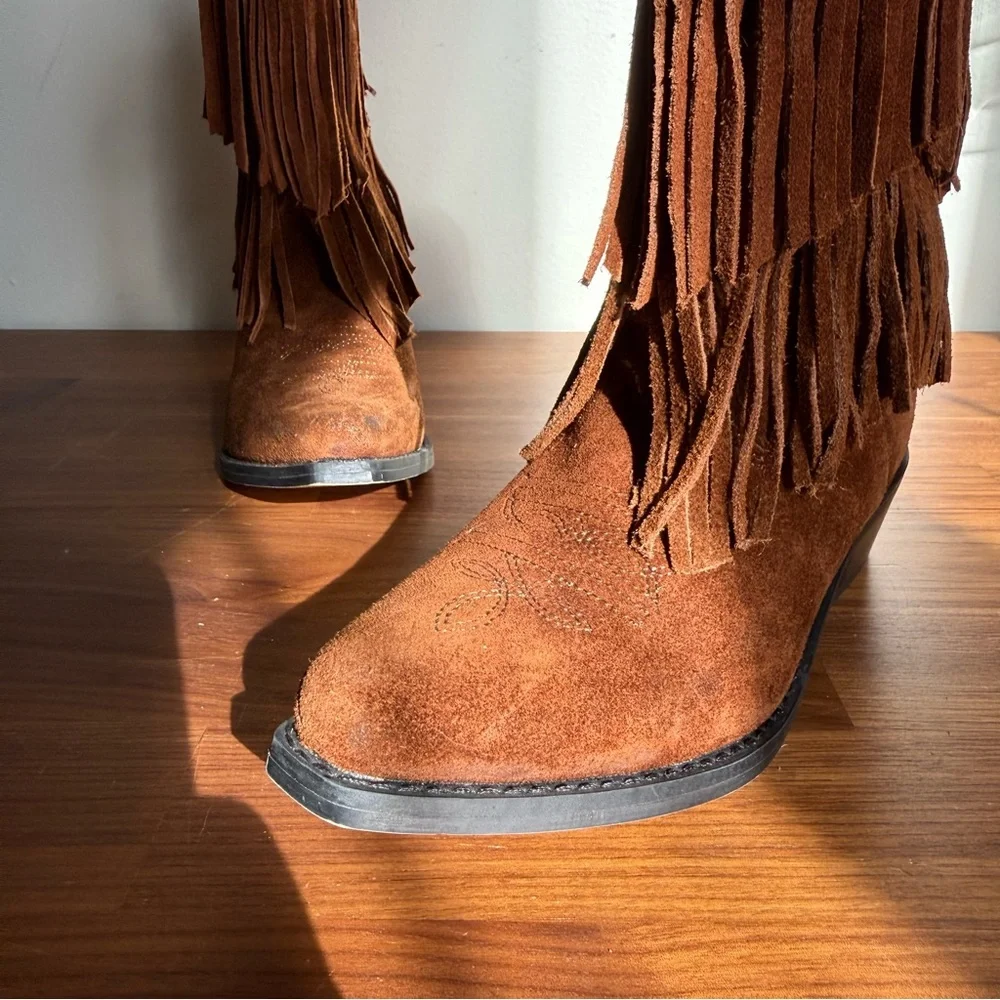 NWOB Smoky Mountain Girls Double Fringe Suede Cowboy Boots, size 1